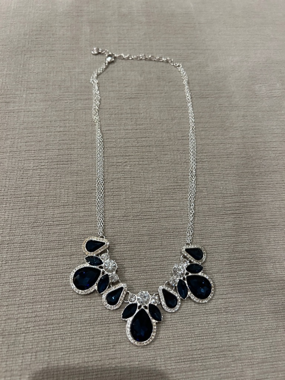 Bella D. Silver Necklace with Navy Teardrop Stones